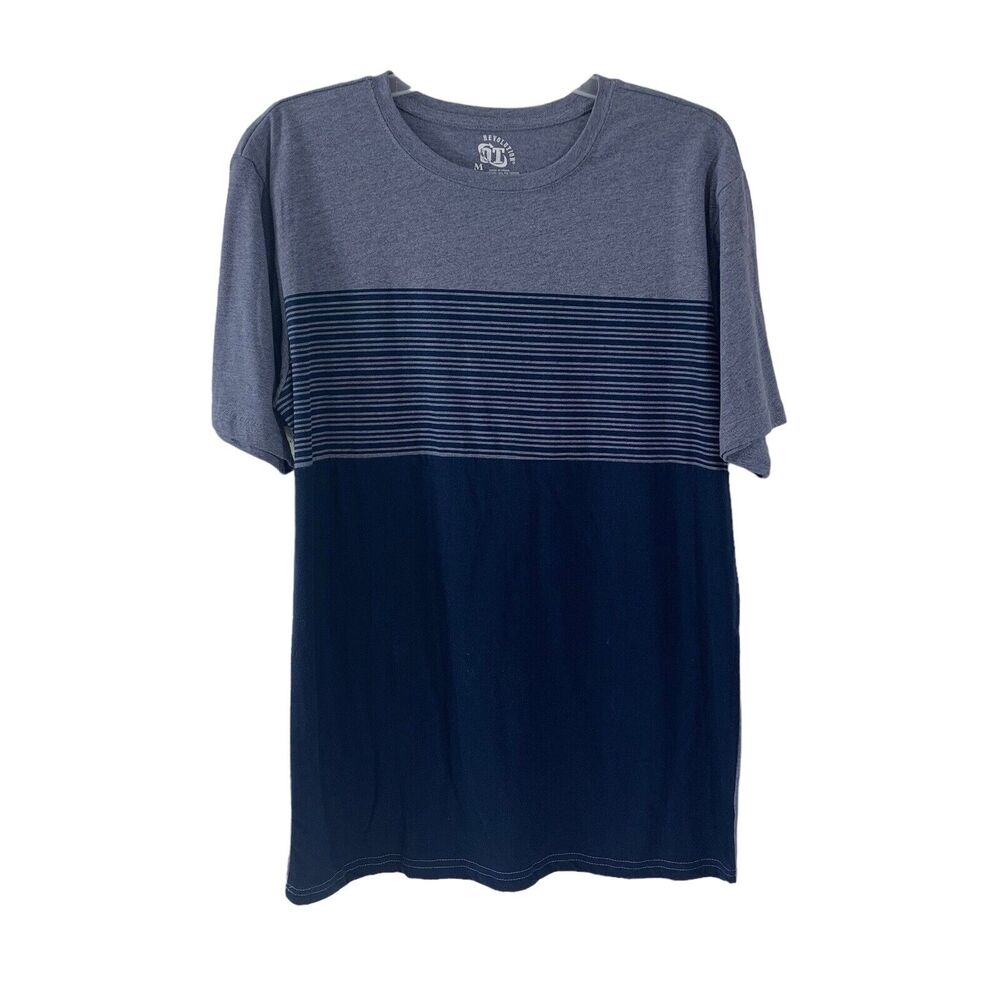 NWT Revolution Mens Sz Medium Gray And Blue Striped T Shirt Short Sleeve Soft